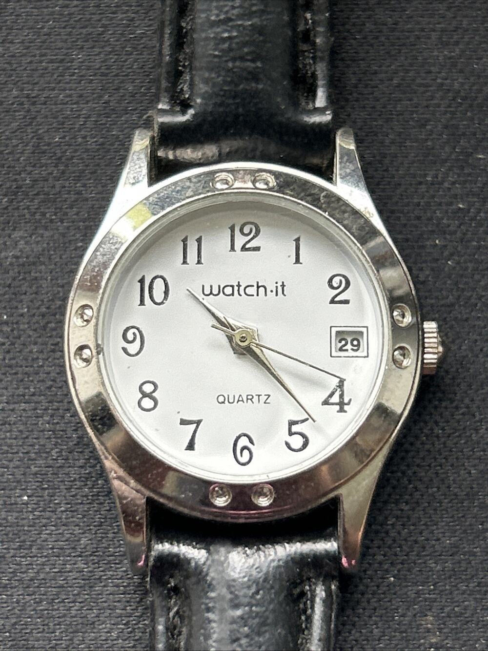 Watch It Silver Tone Black Band Women’s Quartz Watch